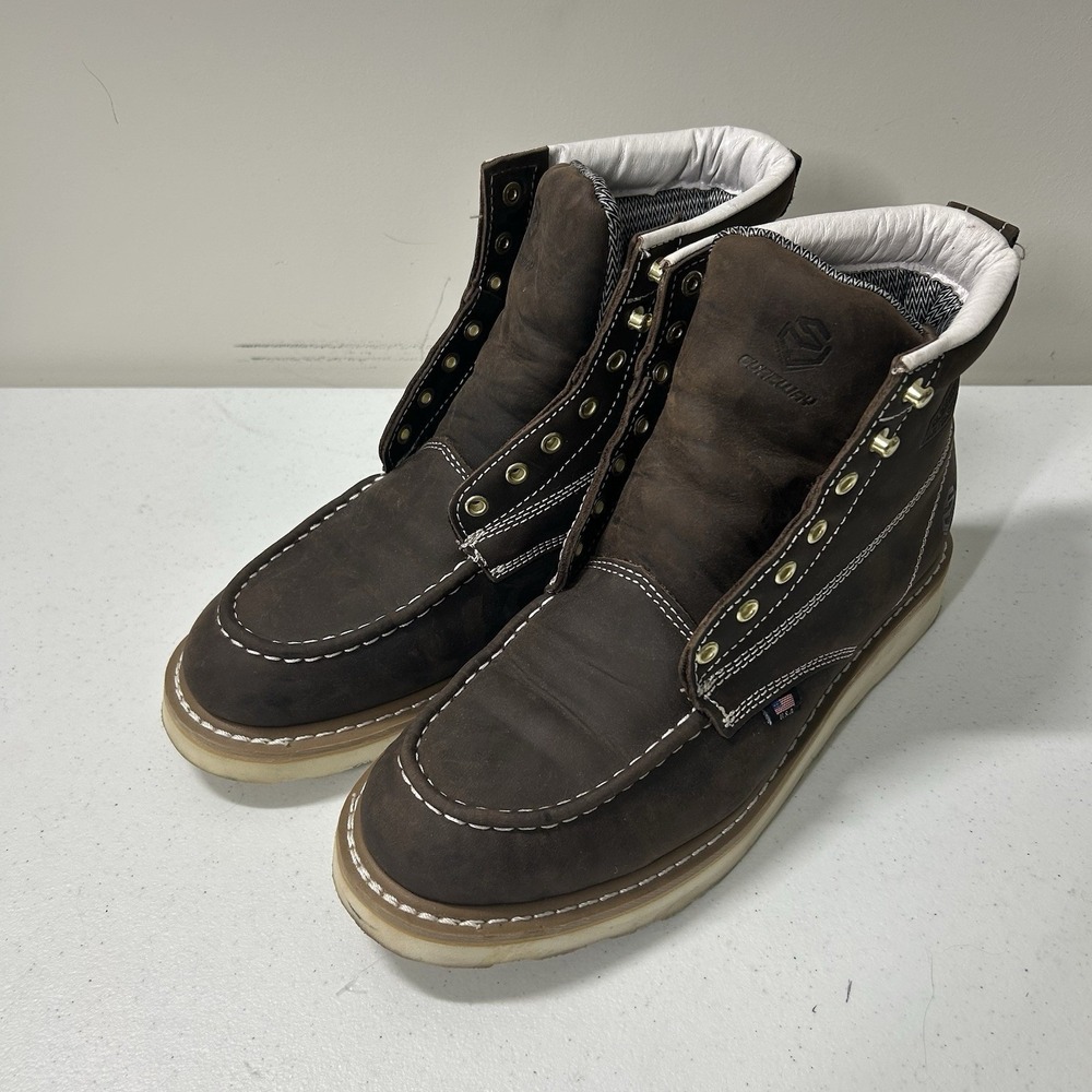 SUREWAY Boots Men's 11 Brown Leather 6" Wedge Moc Toe Lace Up Workwear
